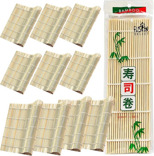 Fusion Select 10 Pk Bamboo Sushi Mat - Sushi Roller Mat for Making, Shaping & Molding Sushi Roll & Kimbap - Food-Safe Sushi Making Supplies, Tools & Accessories - Made of Natural Bamboo - 9.5x9.5