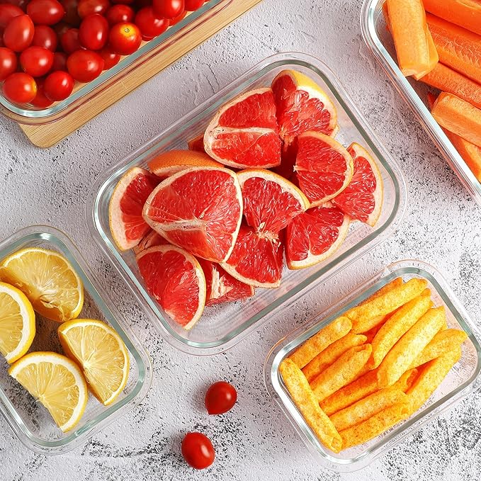 10 Pack Borosilicate Glass Meal Prep Containers with Locking Lids, Glass Food Storage Containers Set, Airtight Lunch Bento Boxes, BPA-Free & Leak Proof, 36oz & 14oz, Freezer, Oven Safe-Deep Blue