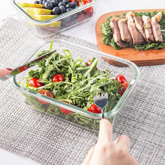 10 Pack Glass Storage Containers For Food, Airtight Meal Prep Containers with Lids Leak-proof, Glass Lunch Boxes Microwave, Freezer & Dishwasher Safe (34oz & 12oz)